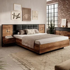 Letto matrimoniale 160x200cm contenitore quercia nero Smooty
