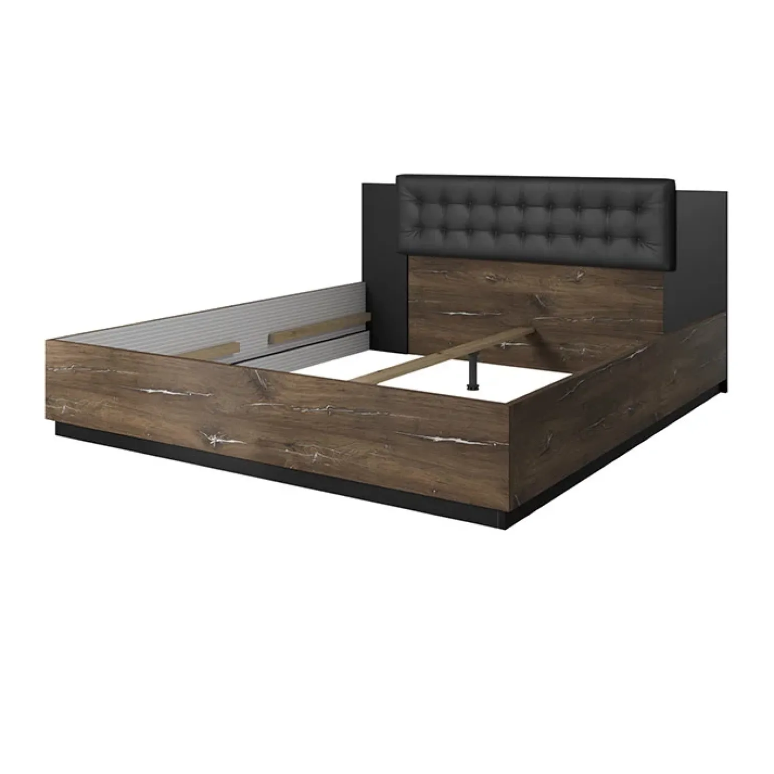 Letto matrimoniale 160x200cm con rete contenitore rovere scuro nero Vulcano