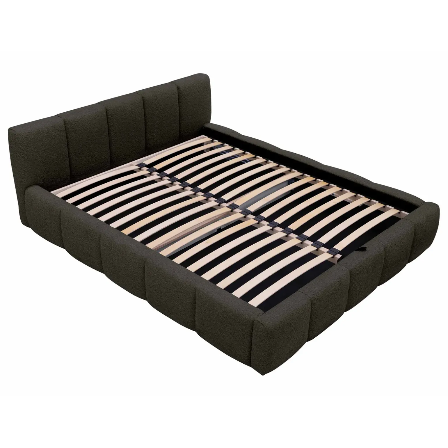 Letto matrimoniale 160x200cm con rete contenitore imbottito tessuto bouclé nero Aluna