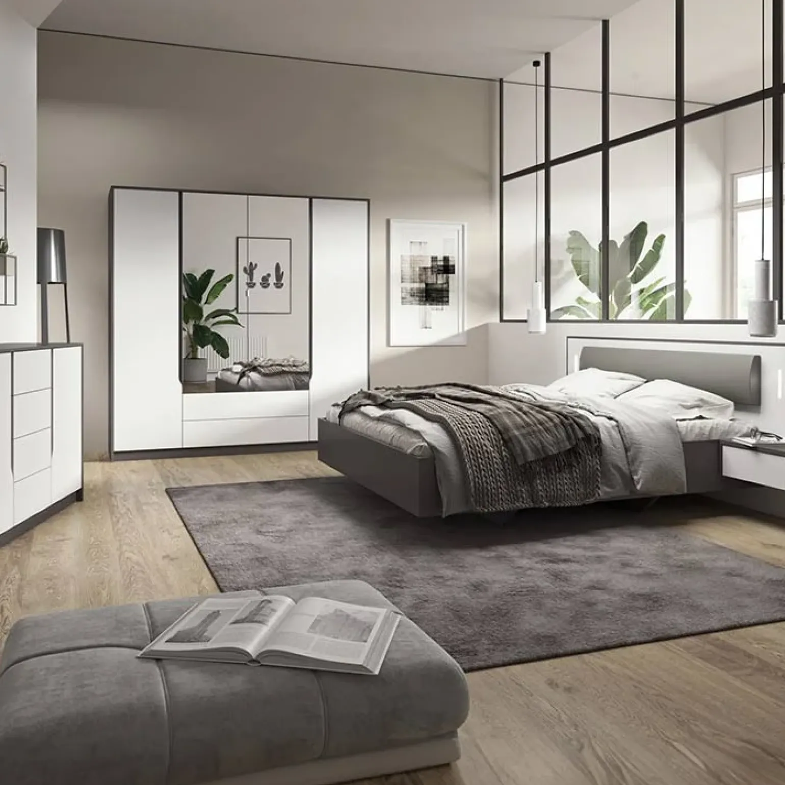 Letto matrimoniale 160x200cm con comodini grigio scuro bianco Allison