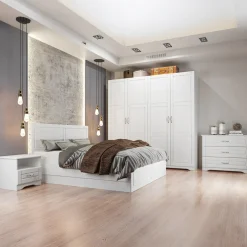 Letto matrimoniale 160x200cm con 2 comodini stile classico bianco opaco Friuli
