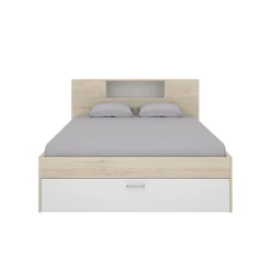 Letto matrimoniale 160x200cm con cassettoni e libreria rovere bianco Nolito