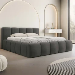 Letto matrimoniale 160x200cm con rete contenitore imbottito grigio scuro Aluna