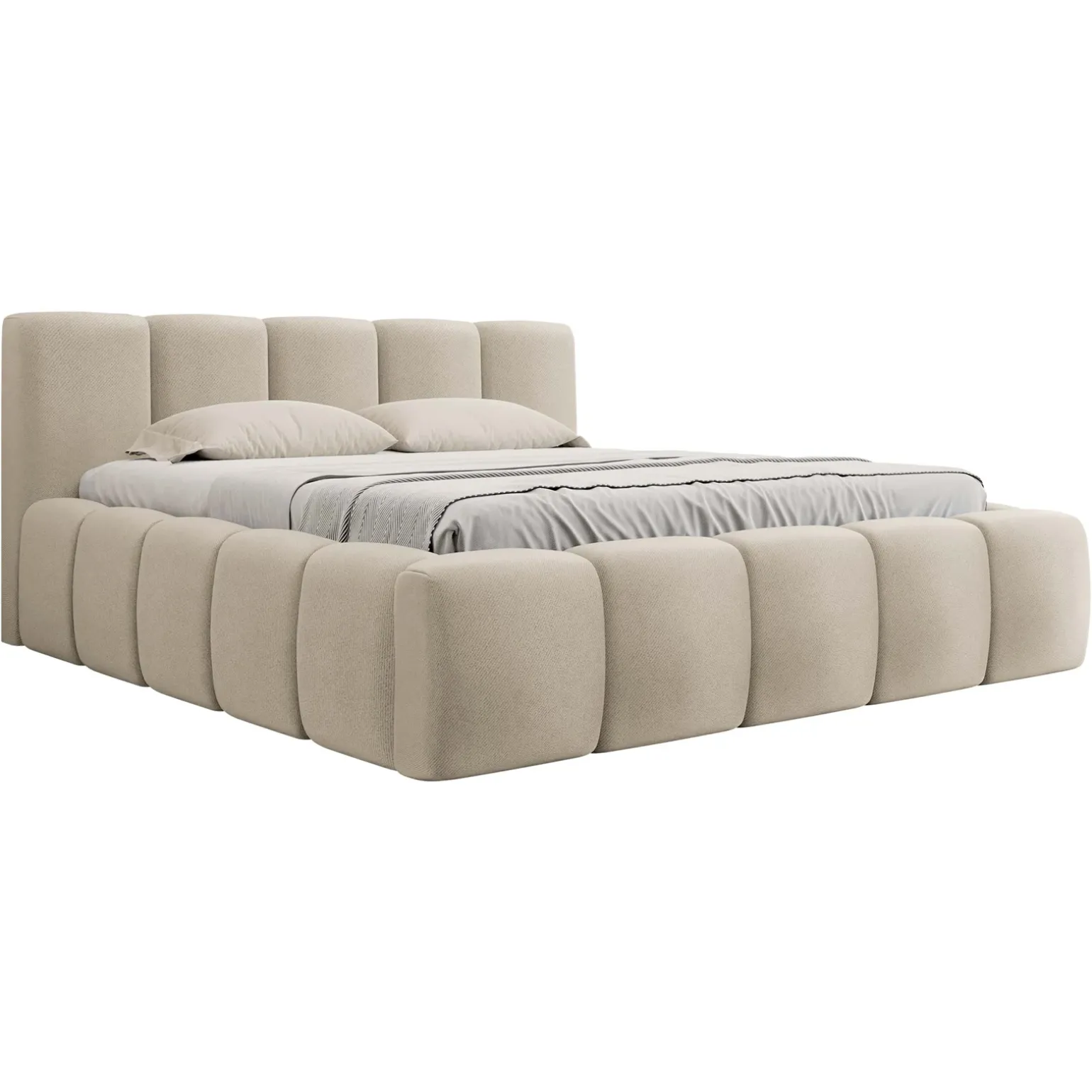 Letto matrimoniale 160x200cm con rete contenitore imbottito beige Aluna