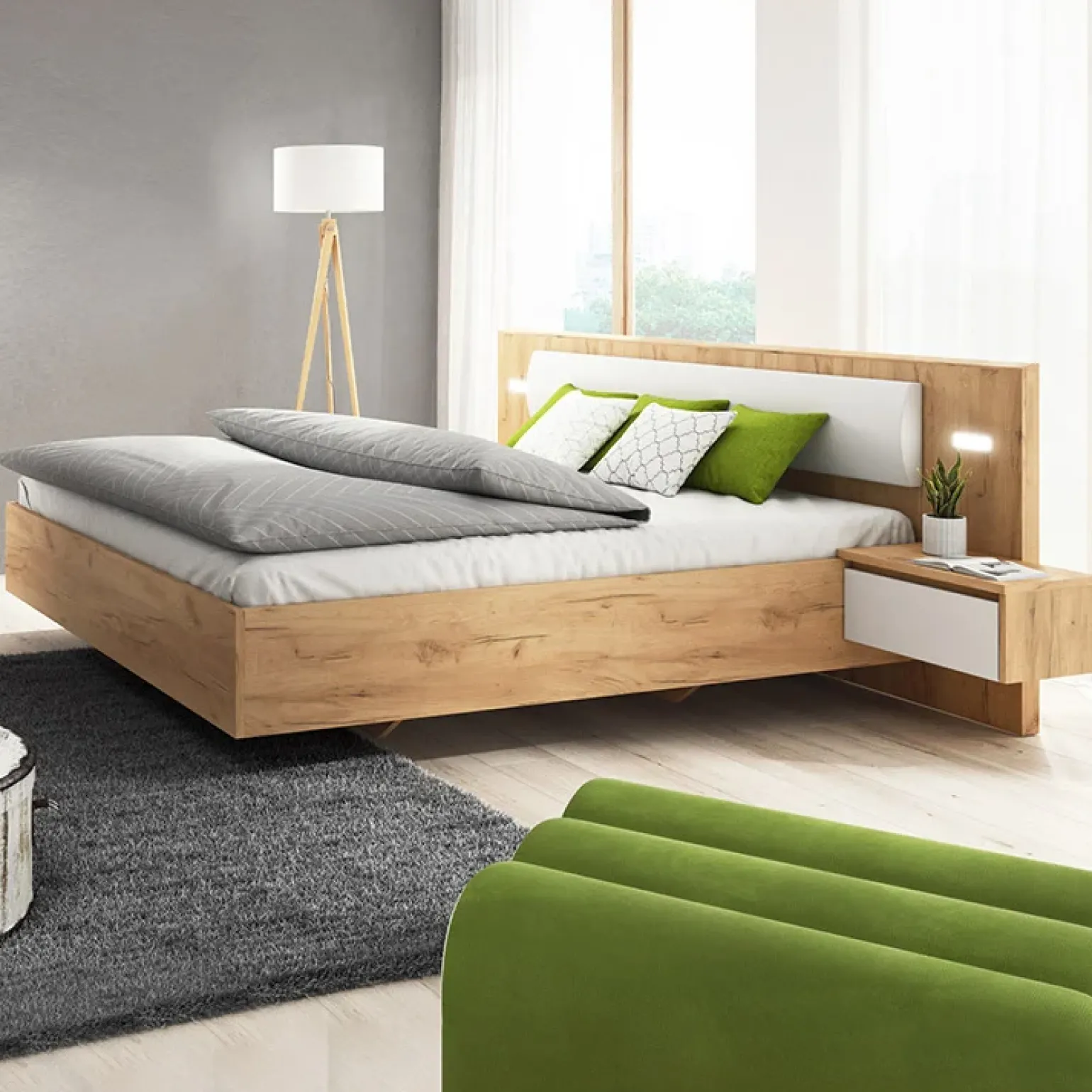 Letto matrimoniale 160x200cm con comodini bianco rovere Sweet