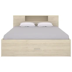 Letto matrimoniale 160x200cm con cassettoni e libreria rovere Nolito