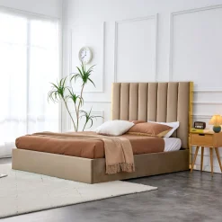 Letto matrimoniale 160x200cm con rete contenitore beige oro Esther