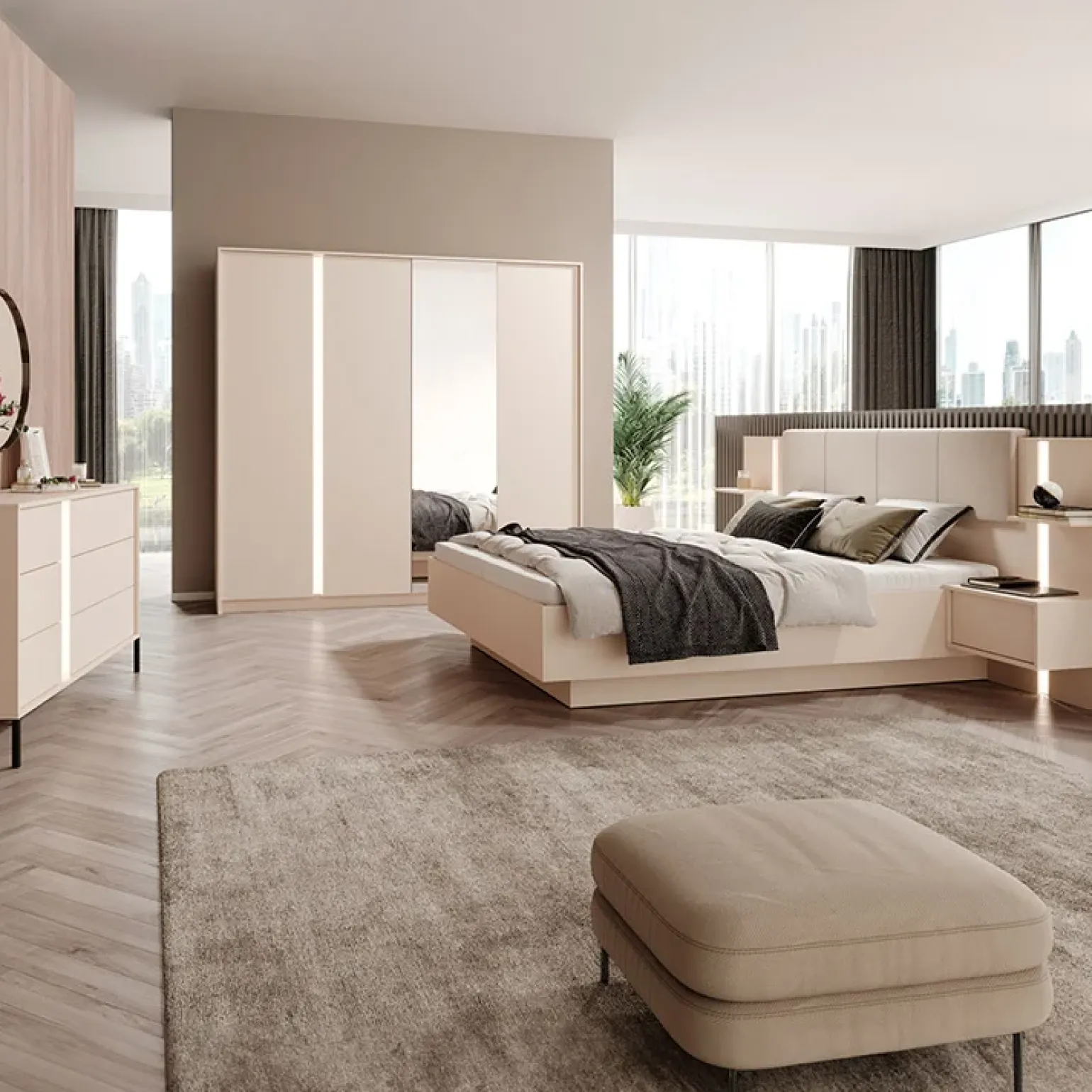 Letto matrimoniale 160x200cm contenitore con comodini beige Jolly