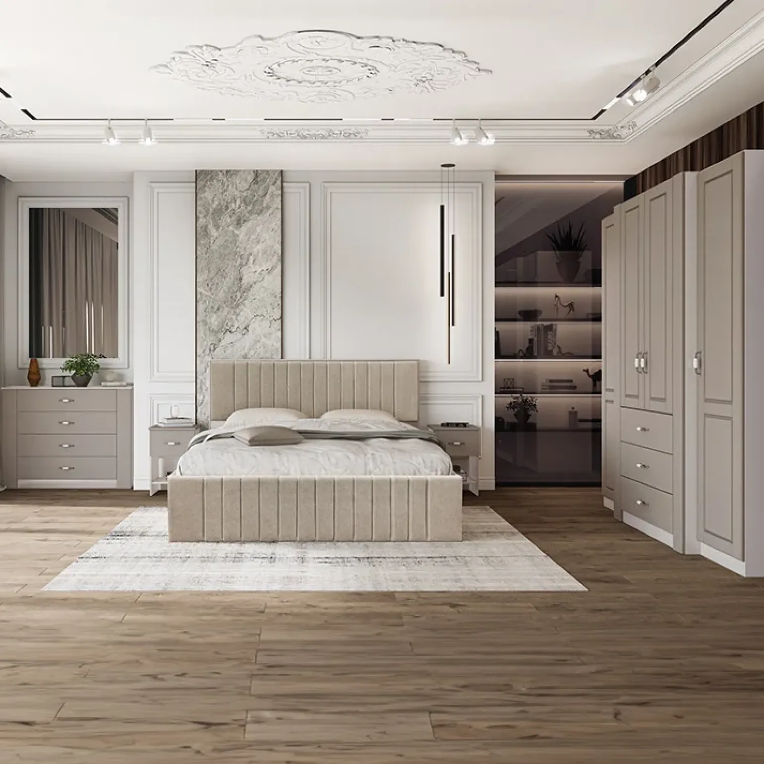 Letto matrimoniale 160x200cm imbottito con contenitore beige Emporio