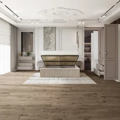 Letto matrimoniale 160x200cm imbottito con contenitore beige Emporio