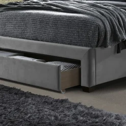 Letto matrimoniale 160x200cm imbottito con cassettoni in velluto grigio Lux