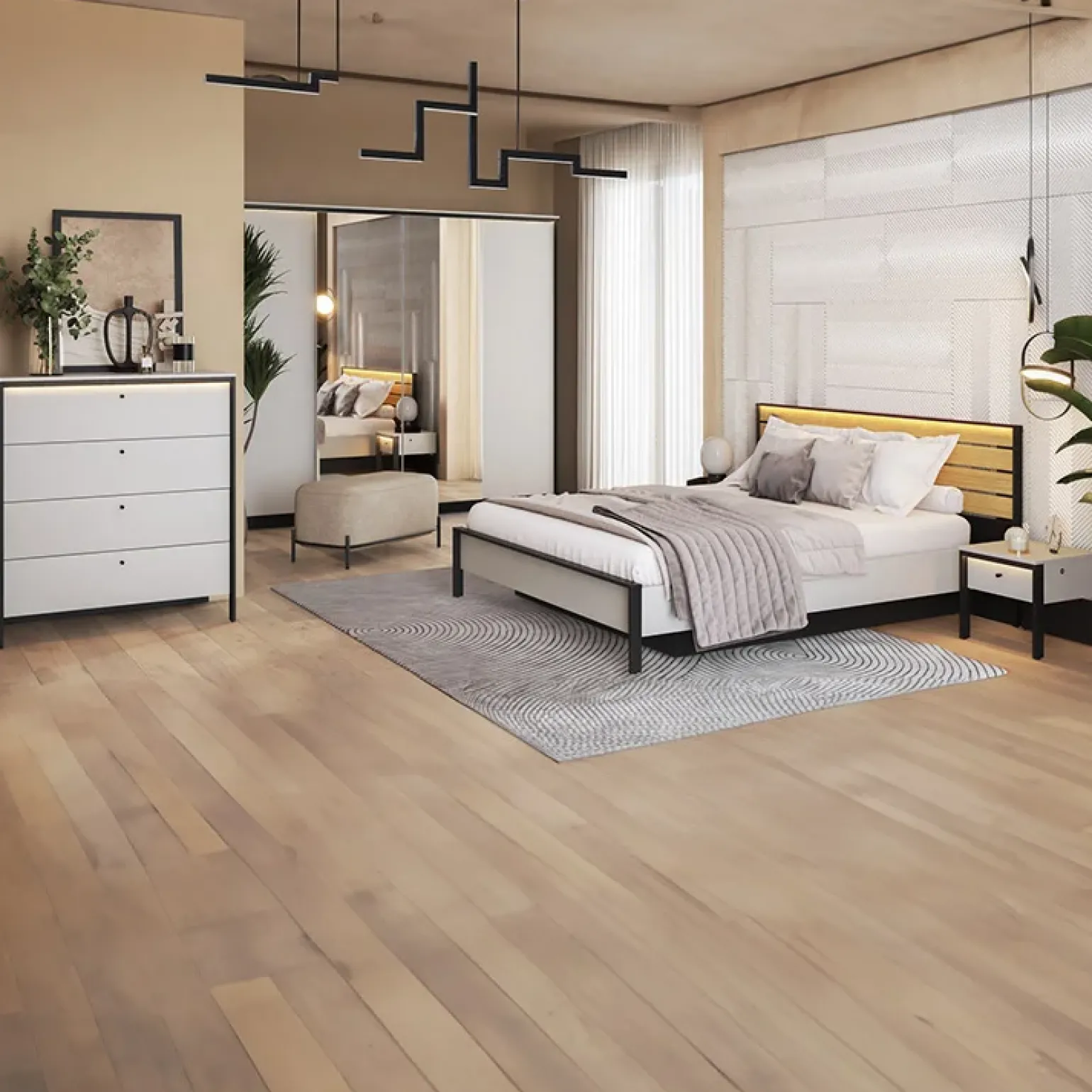 Letto oversize contenitore 180x200cm con LED e presa USB-C grigio nero rovere Luna