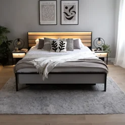 Letto oversize contenitore 180x200cm con LED e presa USB-C grigio nero rovere Luna
