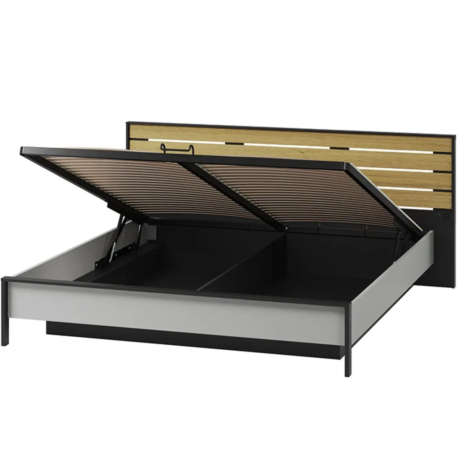 Letto oversize contenitore 180x200cm con LED e presa USB-C grigio nero rovere Luna