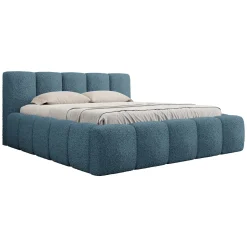 Letto oversize 180x200cm con rete contenitore imbottito tessuto bouclé turchese Aluna