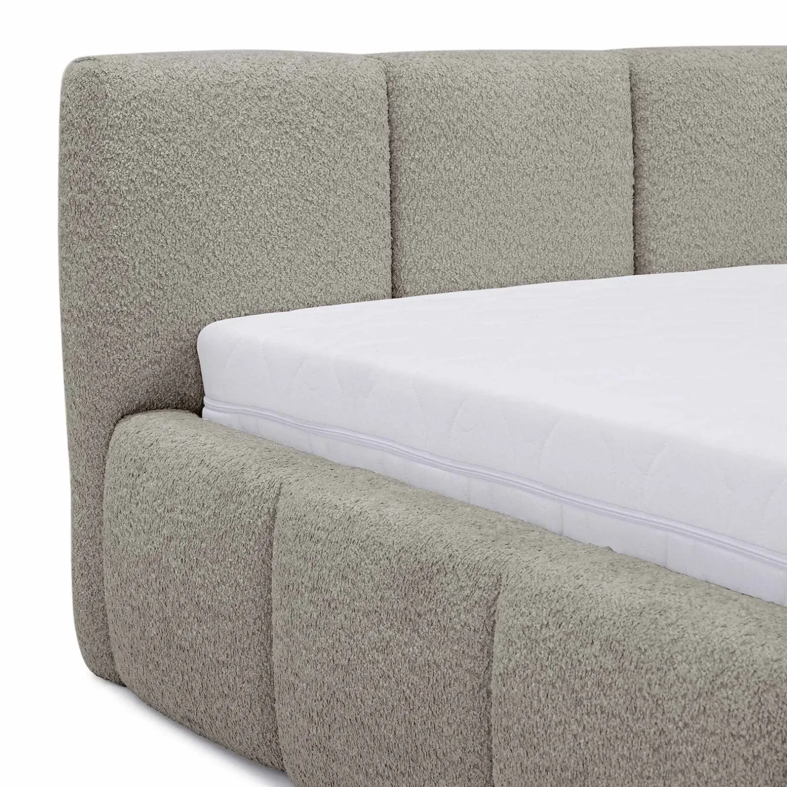 Letto oversize 180x200cm con rete contenitore imbottito tessuto bouclé grigio Aluna