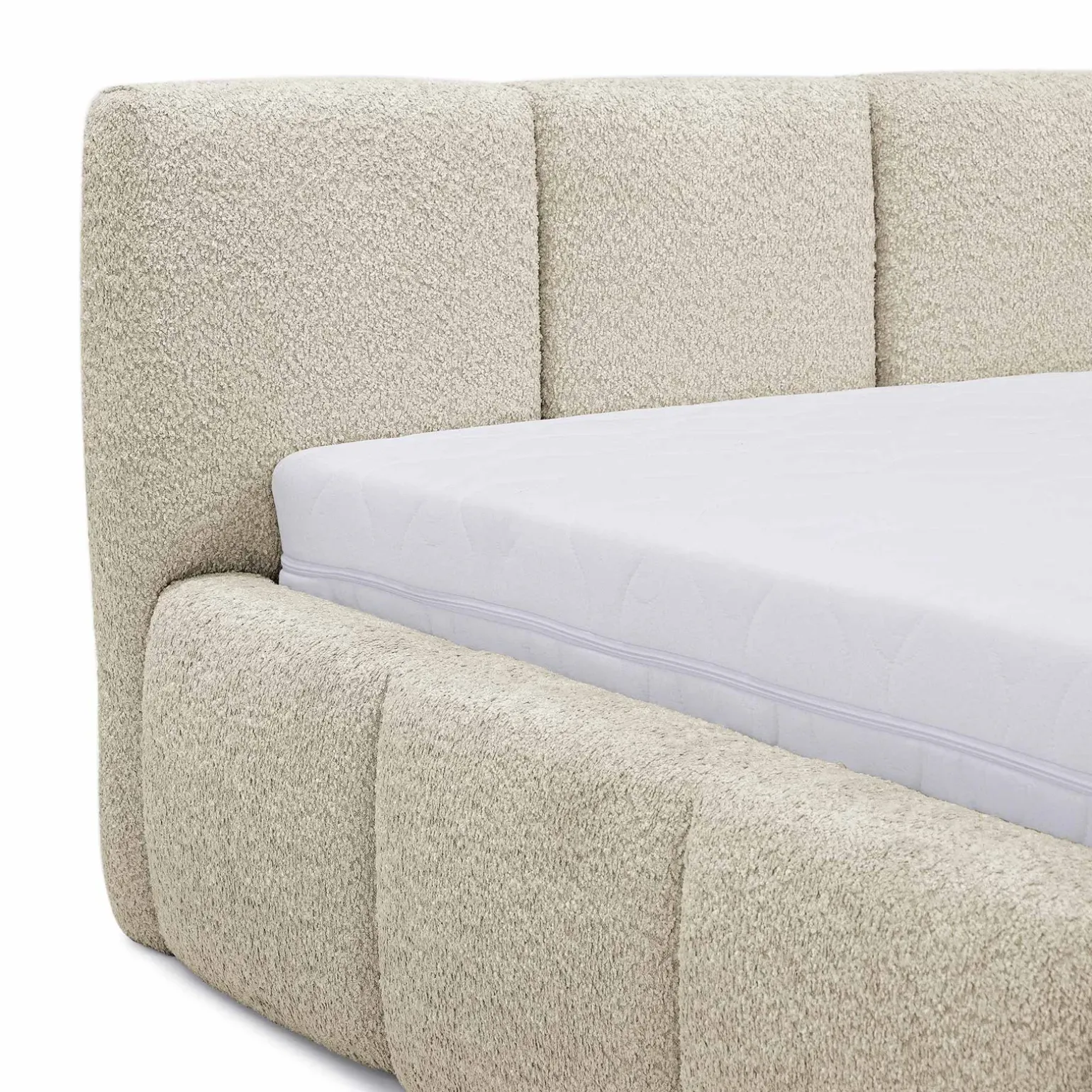 Letto oversize 180x200cm con rete contenitore imbottito tessuto bouclé beige Aluna