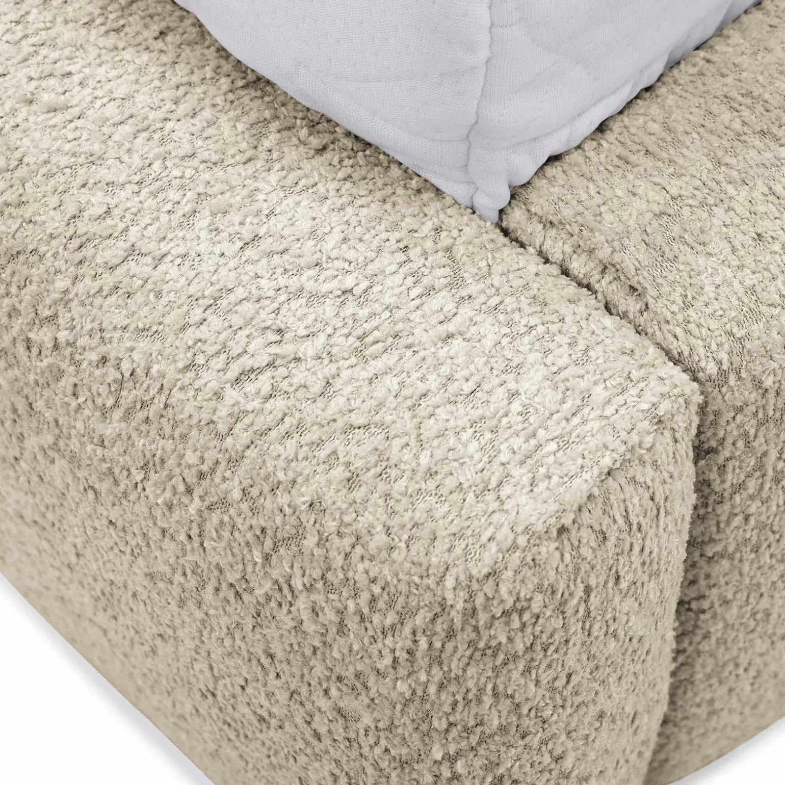 Letto oversize 180x200cm con rete contenitore imbottito tessuto bouclé beige Aluna