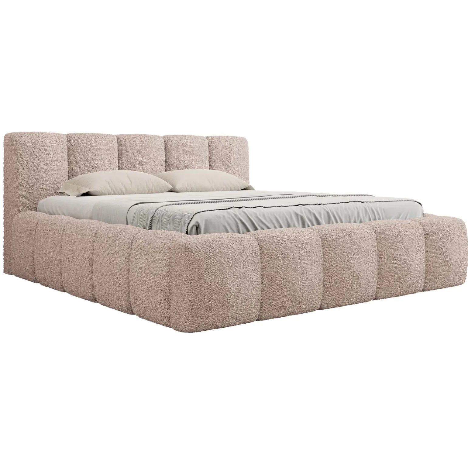 Letto oversize 180x200cm con rete contenitore imbottito tessuto bouclé rosa Aluna