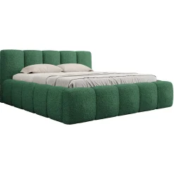 Letto oversize 180x200cm con rete contenitore imbottito tessuto bouclé verde Aluna