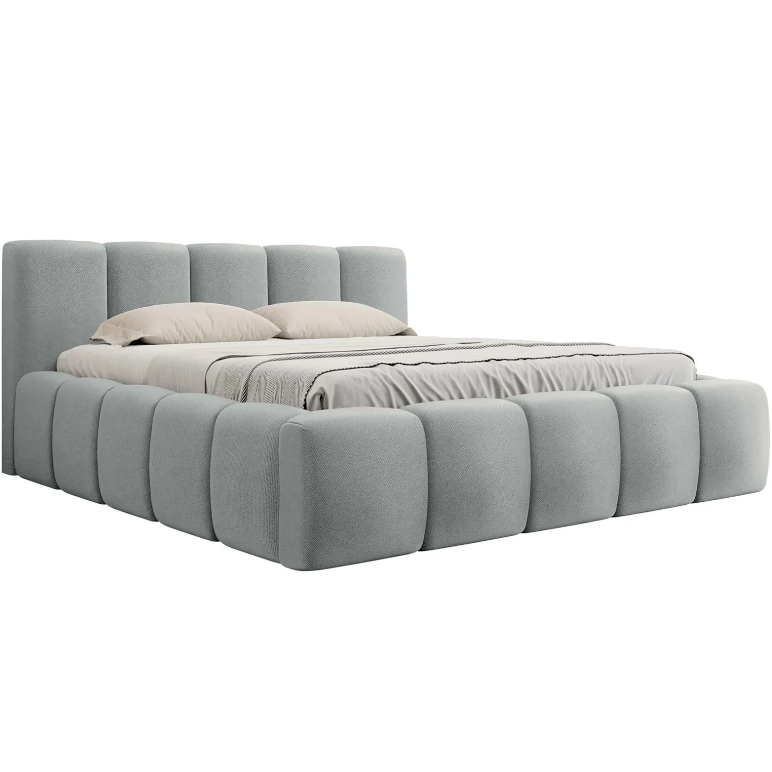 Letto oversize 180x200cm con rete contenitore imbottito azzurro grigio Aluna