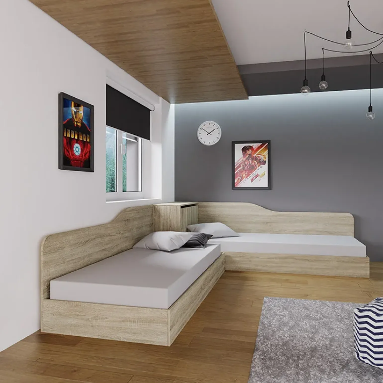 Letto singolo contenitore doppio 82x190cm moderno rovere Stefano