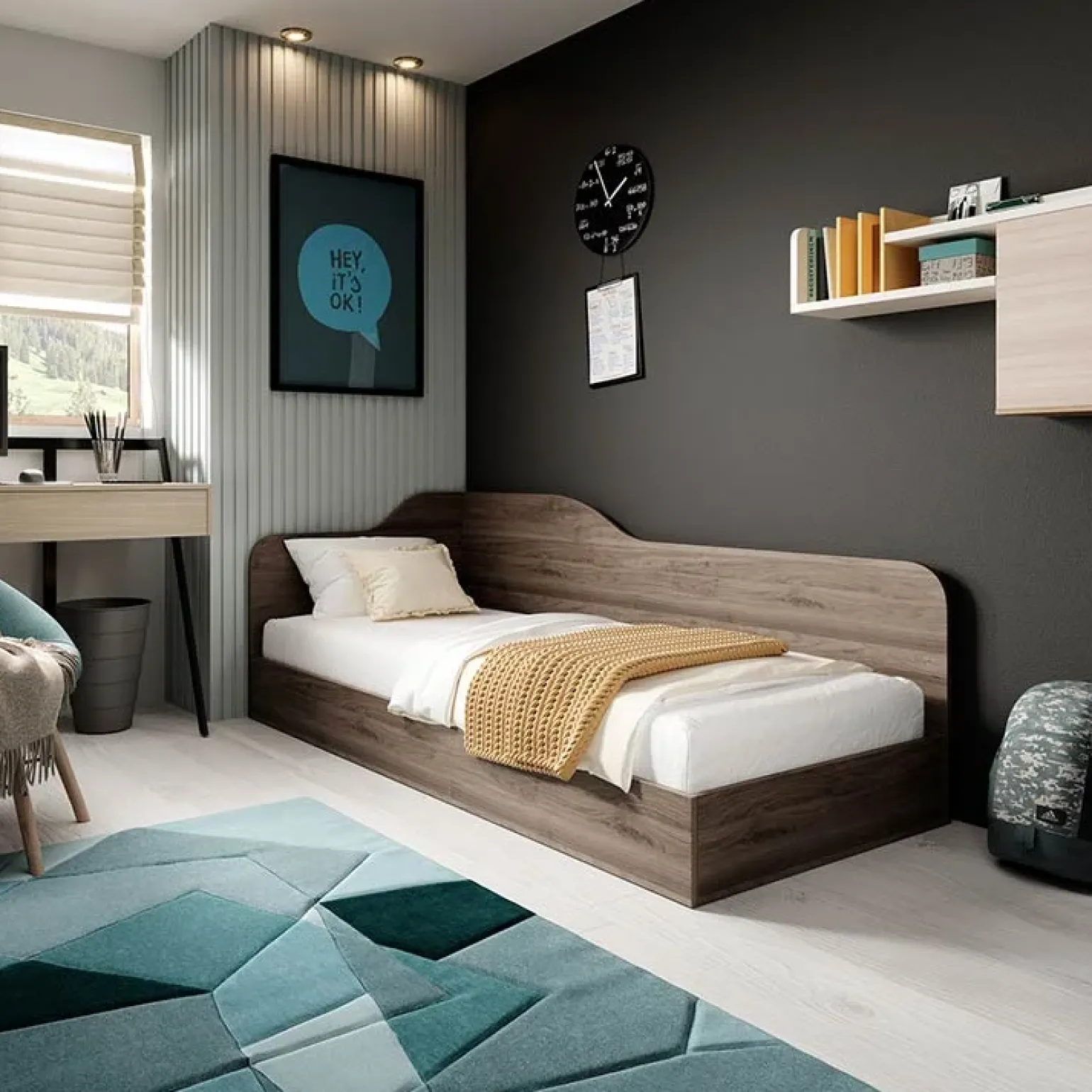 Letto singolo contenitore 82x190cm noce Alex Gihome®