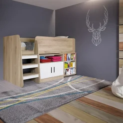 Letto singolo 90x200cm a soppalco rovere sonoma bianco opaco Erick