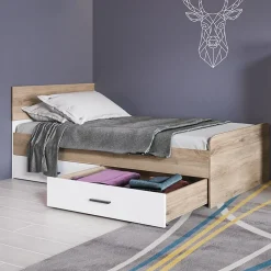 Letto singolo 90x200cm con 2 cassetti rovere bianco opaco Fabrizio