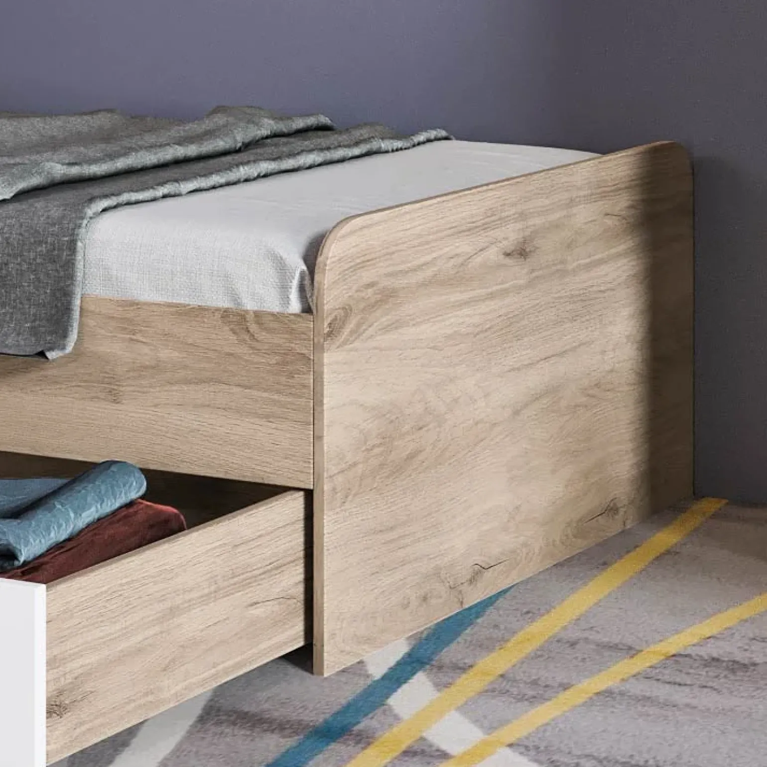 Letto singolo 90x200cm con 2 cassetti rovere bianco opaco Fabrizio