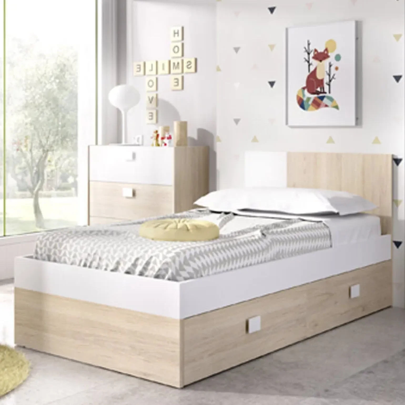 Letto singolo 90x190cm estraibile rovere bianco Cairo