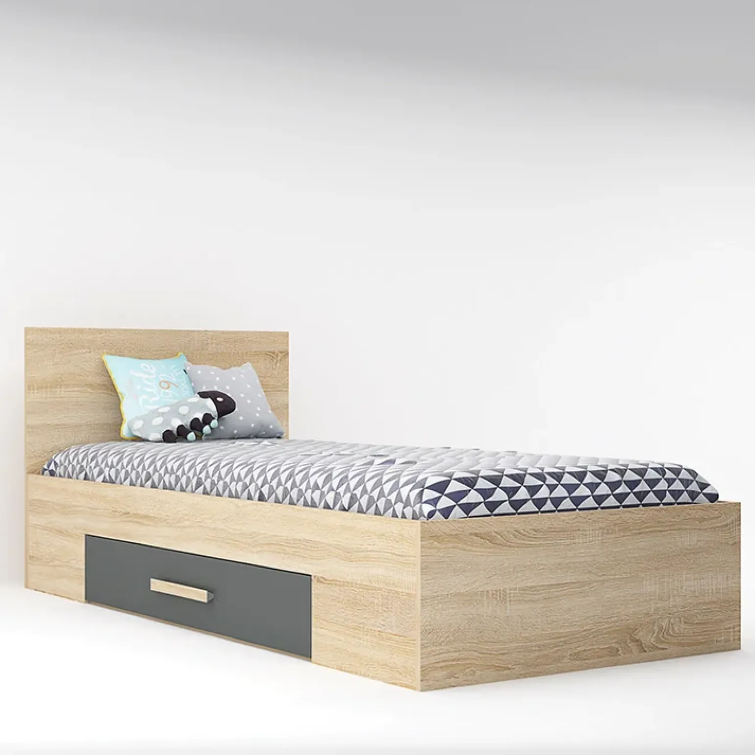 Letto singolo 90x200cm moderno rovere antracite Chiaretto