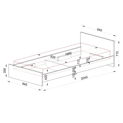 Letto singolo 90x200cm moderno rovere rustico Marco