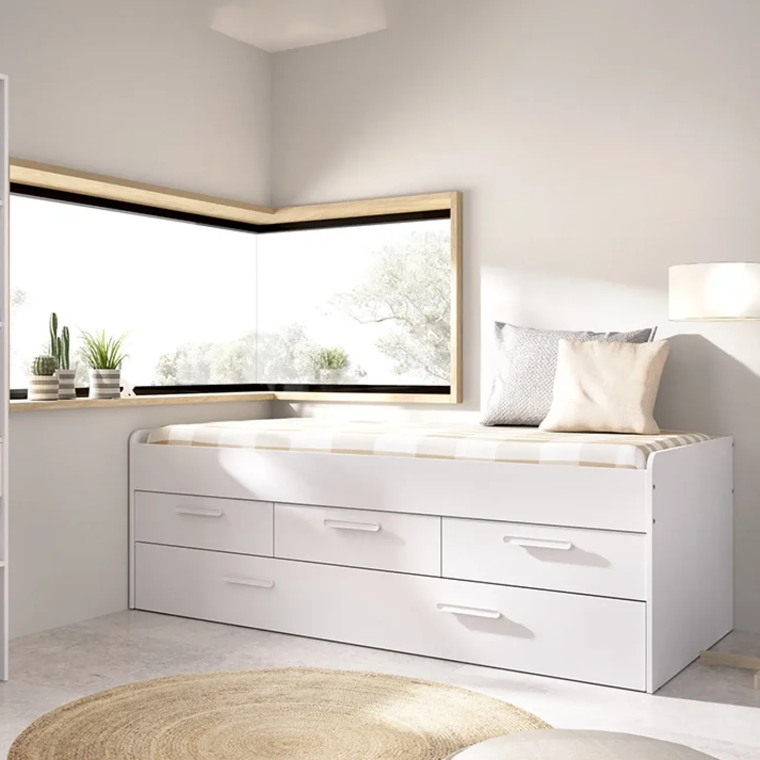 Letto singolo 90x190cm per bambini legno bianco letto estraibile 3 cassetti Domingo