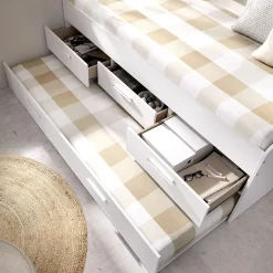 Letto singolo 90x190cm per bambini legno bianco letto estraibile 3 cassetti Domingo