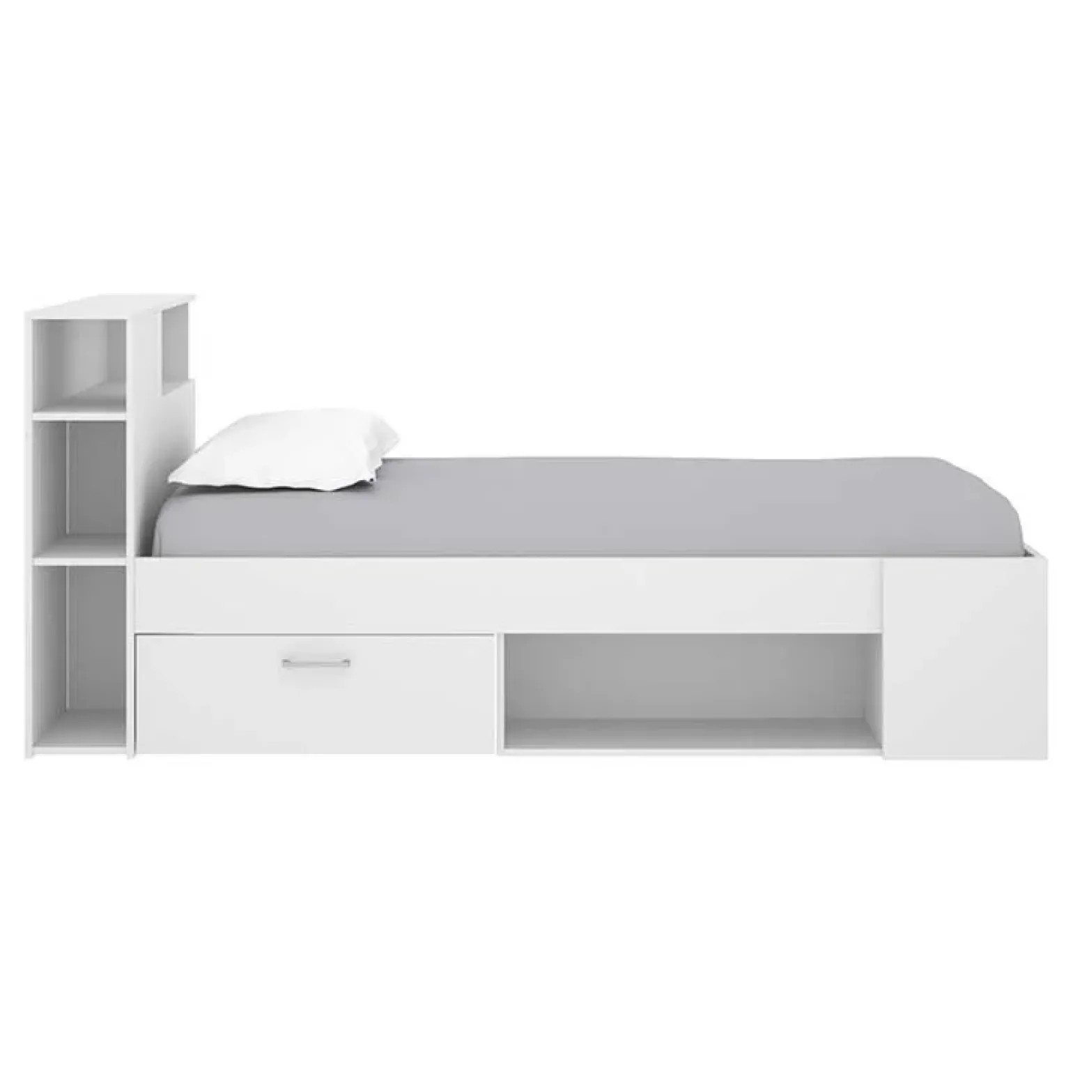 Letto singolo 90x190cm reversibile 2 cassetti con libreria bianco Derby