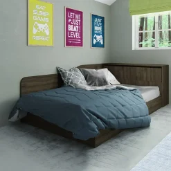 Letto una piazza e mezza contenitore 120x190cm con comò noce Joel