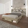 Letto 140x200cm alla francese con cassettoni e libreria rovere sonoma Danubio