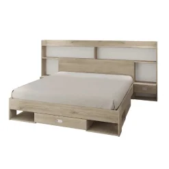 Letto 140x200cm alla francese con cassettoni e libreria rovere sonoma Danubio