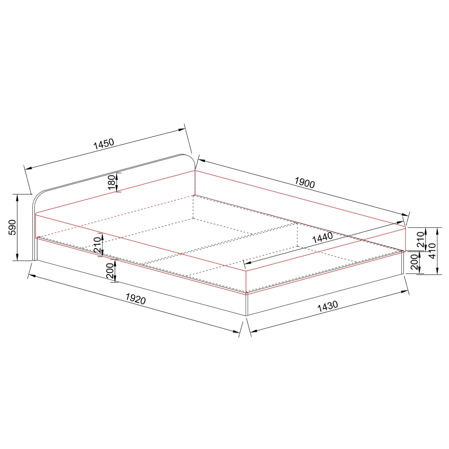 Letto 140x190cm alla francese contenitore moderno rovere rustico Carrisi