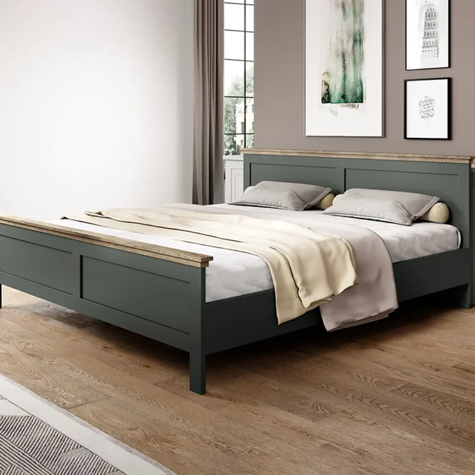 Letto 140x200cm alla francese design moderno verde quercia Texel