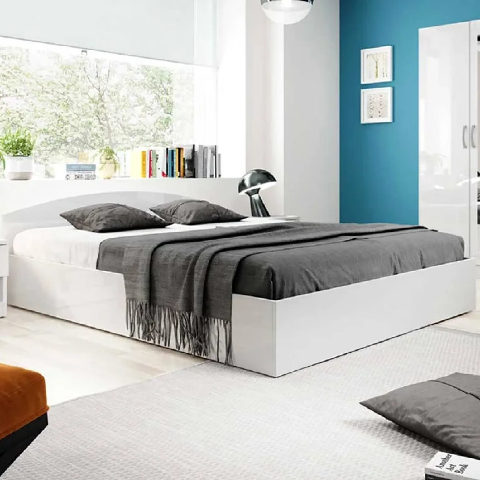Letto 140x190cm alla francese moderno bianco lucido Tropea