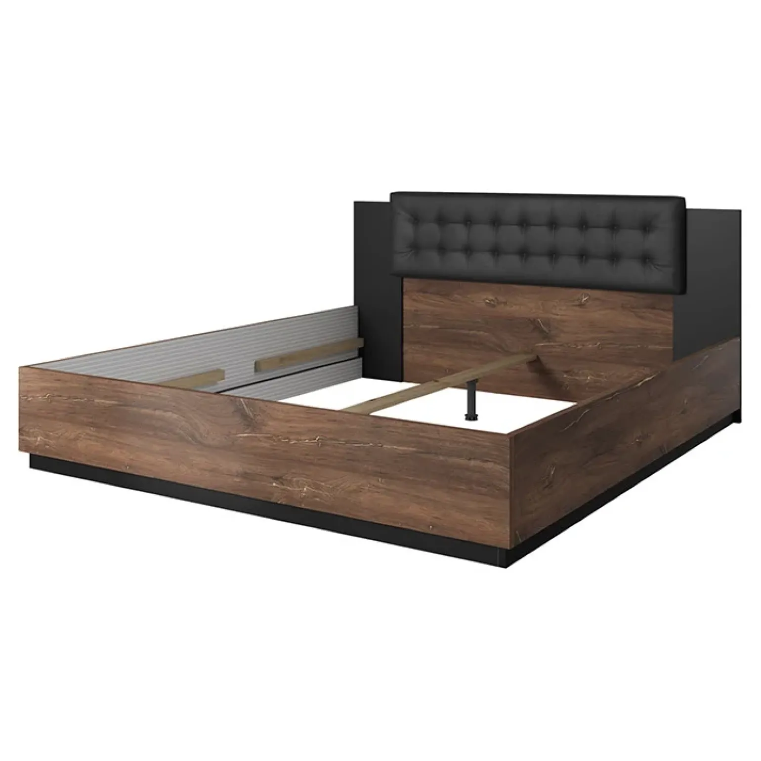 Letto 140x200cm alla francese rovere scuro nero Vulcano