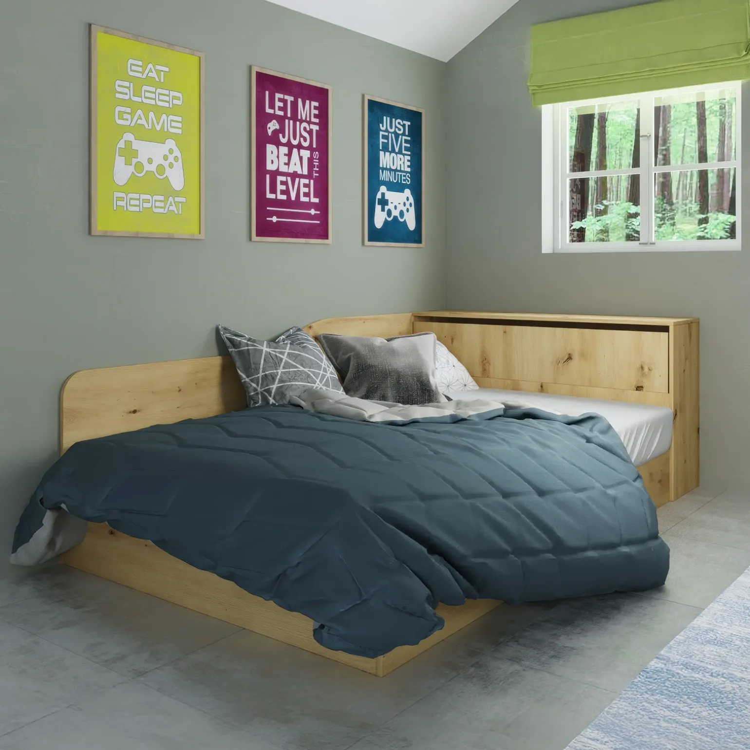 Letto 120x190cm contenitore una piazza e mezza con comò rovere rustico Joel