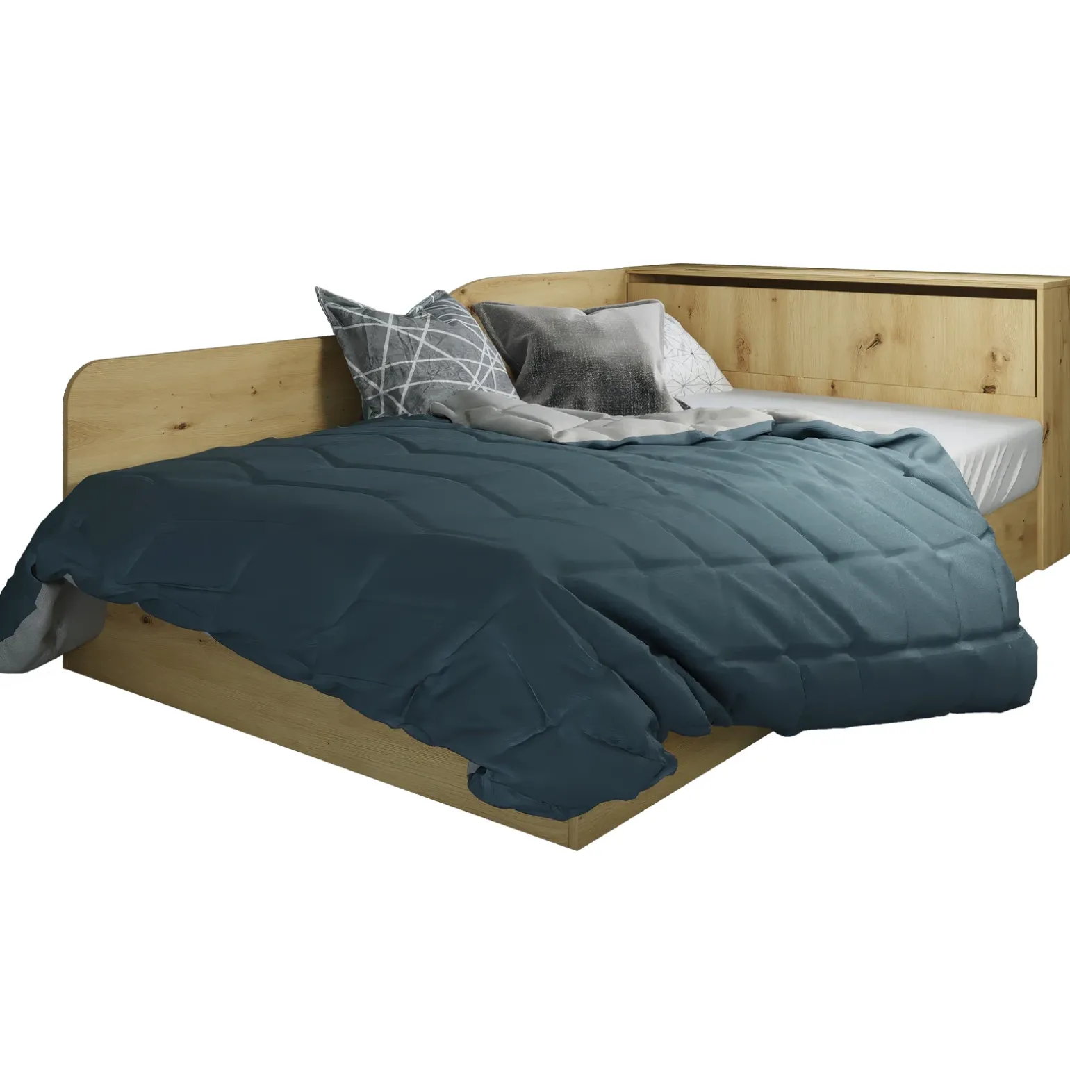 Letto 120x190cm contenitore una piazza e mezza con comò rovere rustico Joel