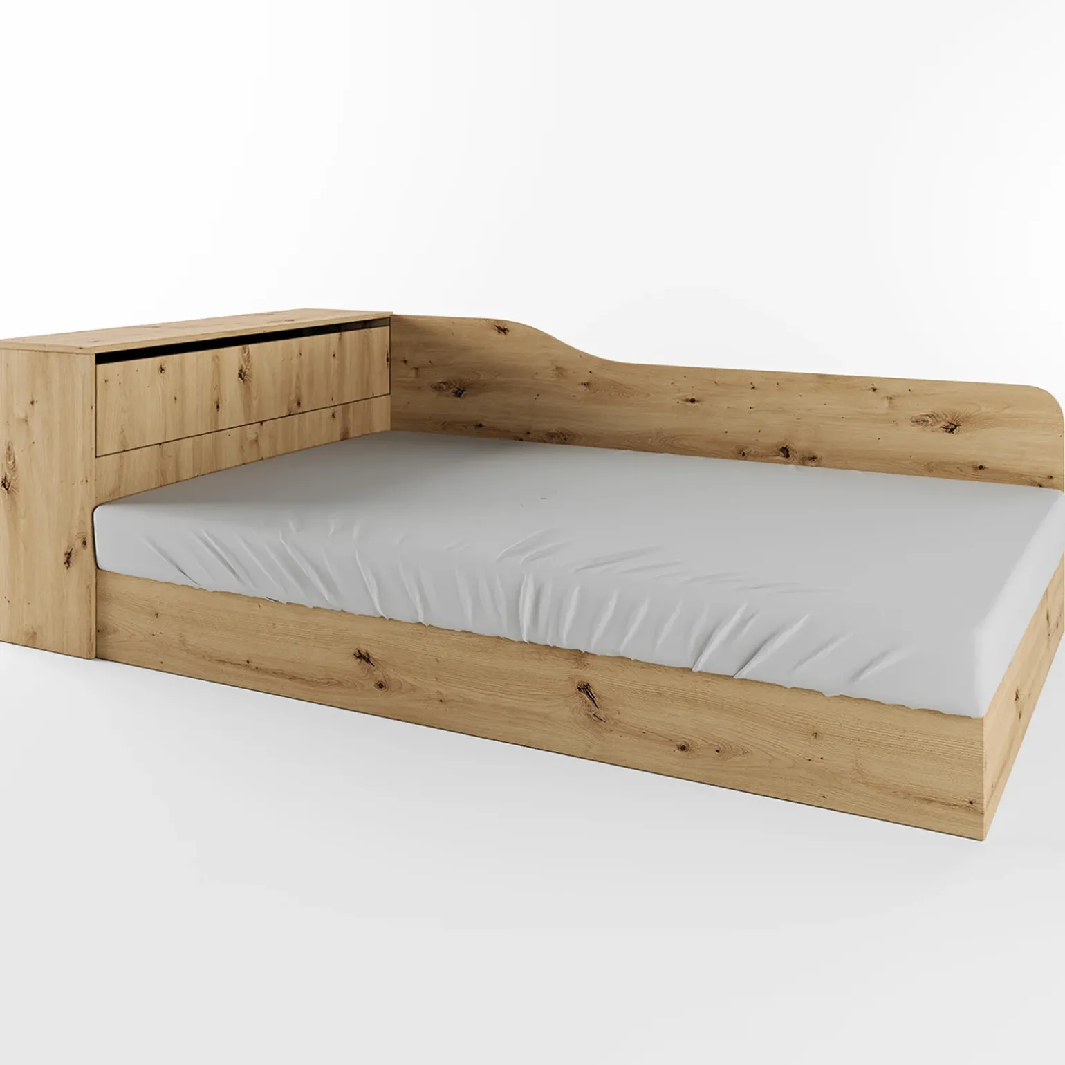 Letto 120x190cm contenitore una piazza e mezza con comò rovere rustico Joel