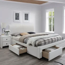 Letto 160x200cm matrimoniale con cassetti ecopelle bianco Mestre Gihome®