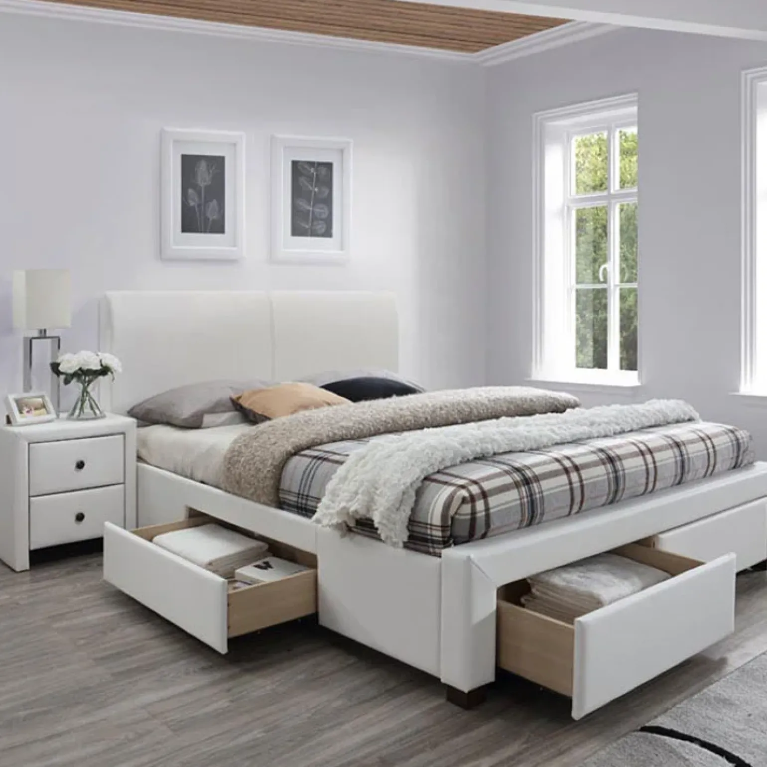 Letto 160x200cm matrimoniale con cassetti ecopelle bianco Mestre Gihome®
