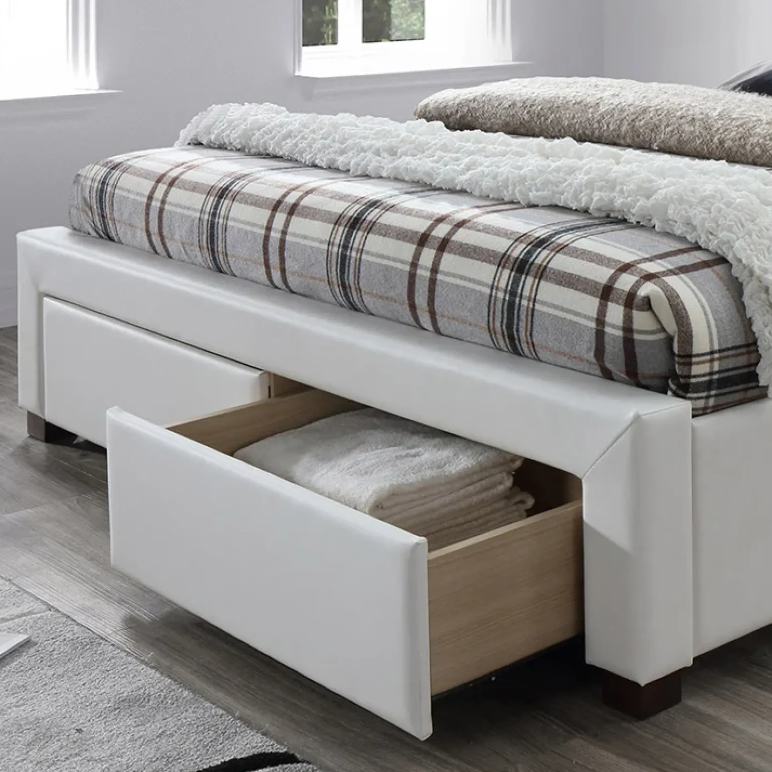 Letto 160x200cm matrimoniale con cassetti ecopelle bianco Mestre Gihome®