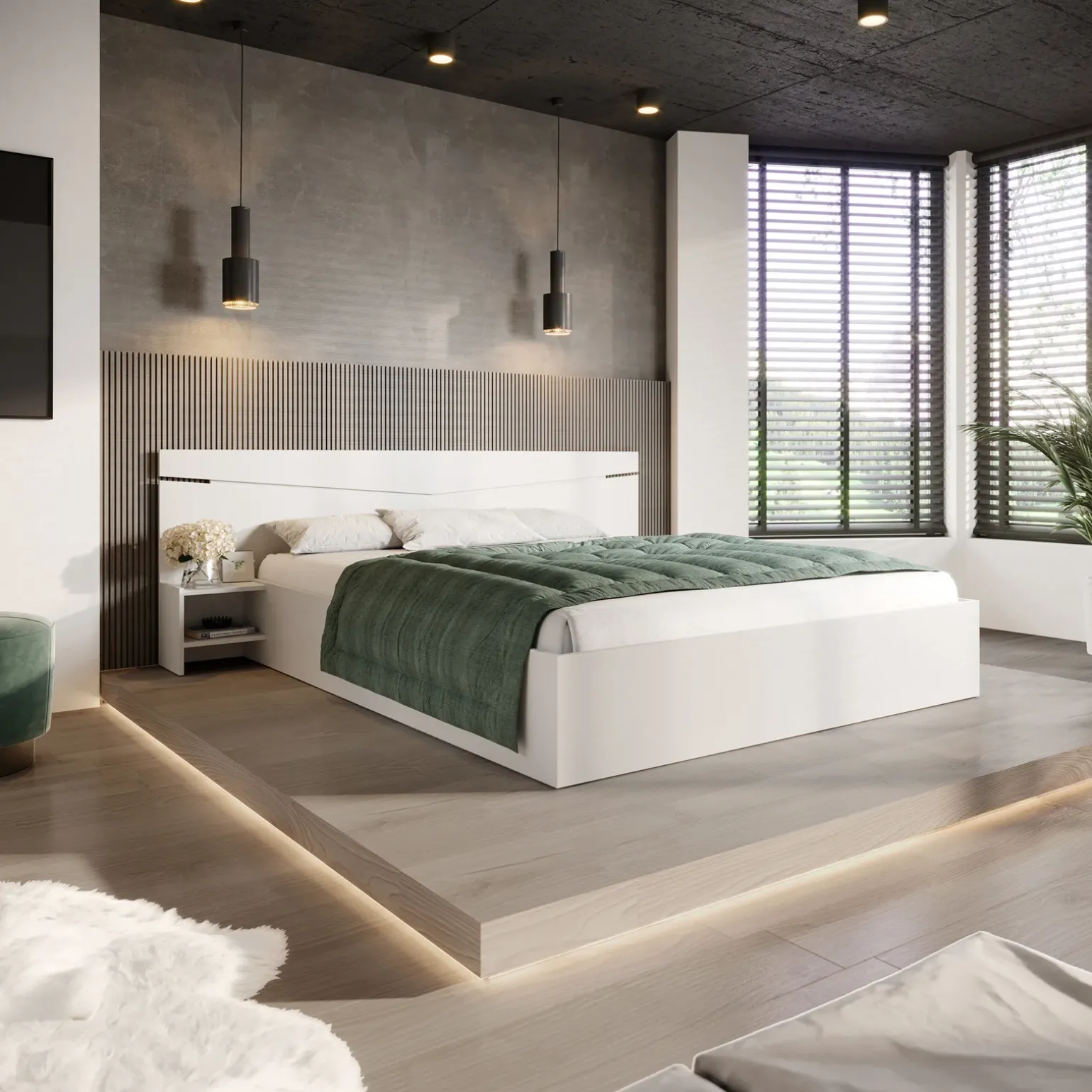 Letto 160x200cm matrimoniale con comodini bianco opaco Camilla Gihome®